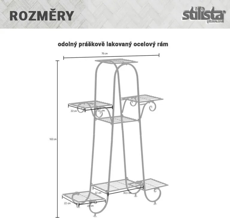 STILISTA Suport pentru plante, 102 x 76 x 24 cm, oțel