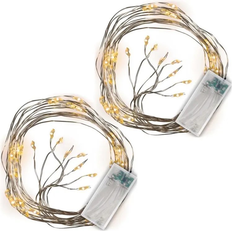 Fir de lumină de Crăciun MINI LED, 2 buc, alb cald, 48 LED-u