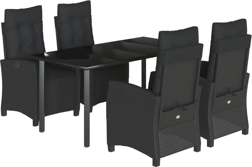 vidaXL Set mobilier de grădină cu perne, 5 piese, negru, poliratan