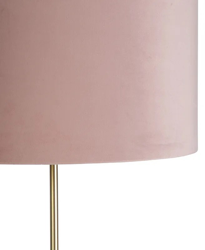 Lampă de podea auriu/alamă cu abajur din catifea roz 40/40 cm - Parte