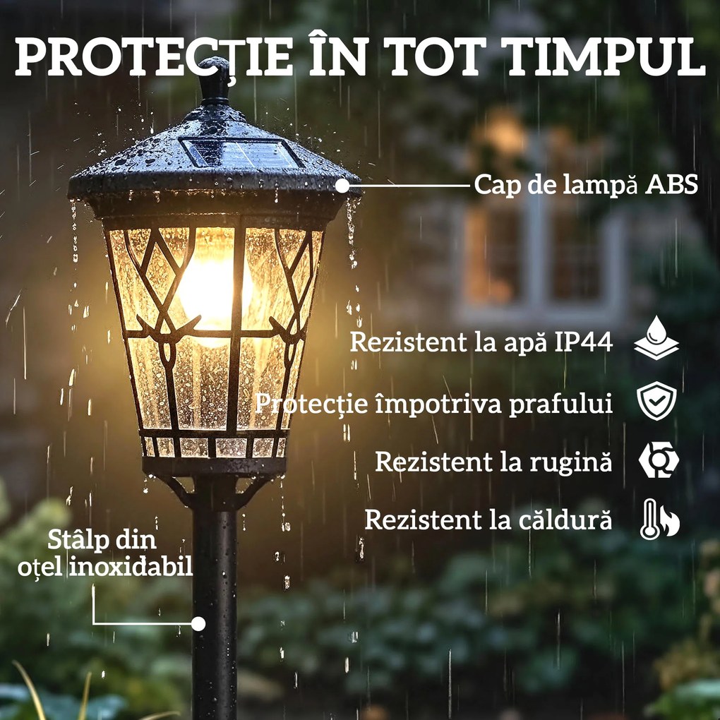 Outsunny Set de 2 Felinare Solare de Grădină 1.86 m, Lămpi de Exterior din Oțel Inoxidabil cu Înălțime Reglabilă, 2 Moduri de Lumină, IP44 Impermeabil pentru Terasă Curte Alei | Aosom Romania