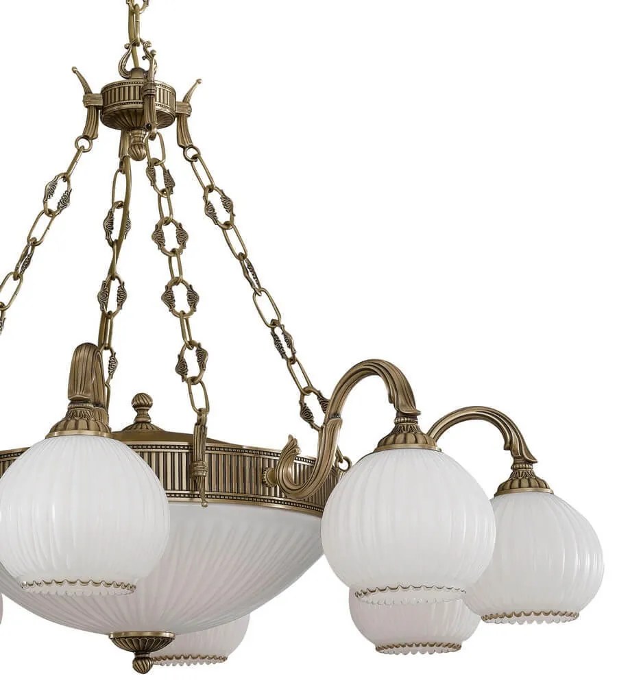Candelabru cu 8 brate clasic design italian din alama, sticla 9200 RA-L. 9200/8+3