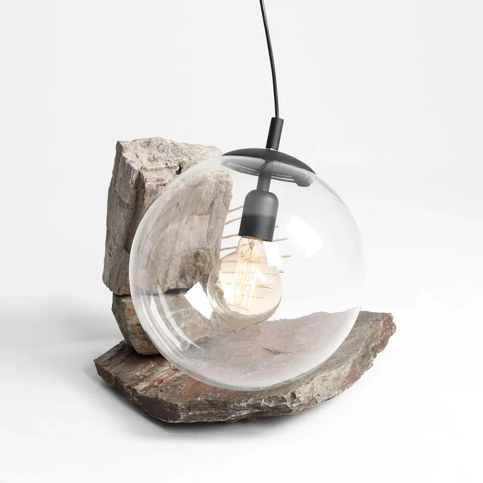 Pendul modern negru cu glob de sticla transparenta Globe