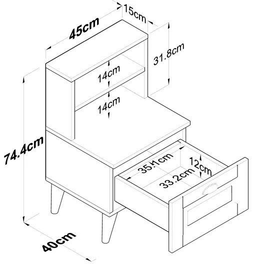 Noptieră RANI 45x74,4 cm alb/maro