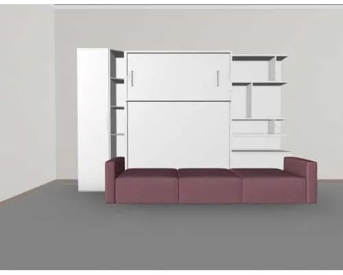 Set pat rabatabil dublu 160X200 cu somiera, canapea 3 locuri, biblioteci si dulap 50 cm - ROYAL XL 160 BOOKCASE&SMALL WARDROBE SET(160X200)