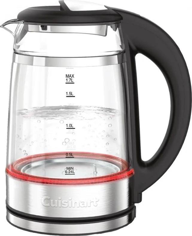 Cana electrica Cuisinart GK19E Double Glass, 3000 W, 1,7 l, 50-100°C, Baza rotativa la 360°, Comenzi tactile, Filtru, Indicator, Inox/Negru