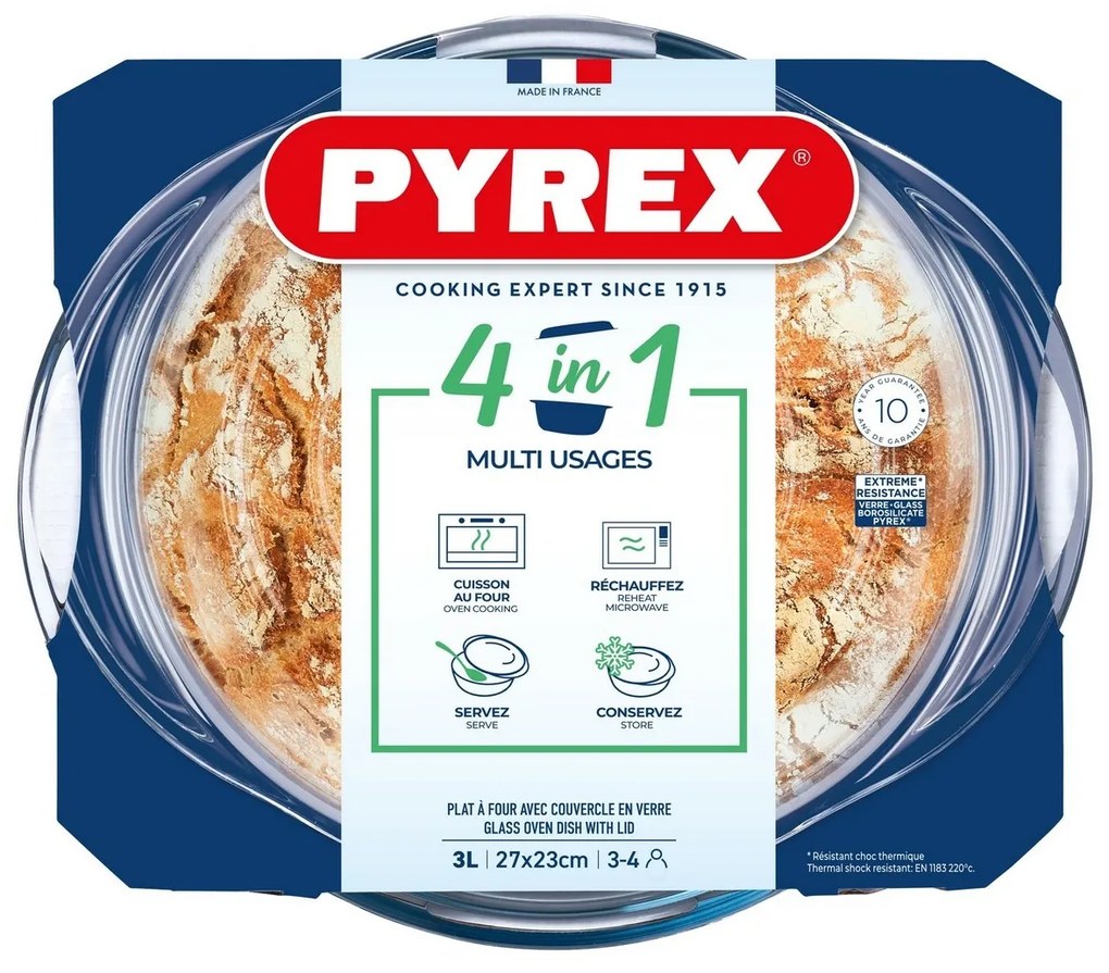 Tavă de copt din sticlă Pyrex cu capac rotund 3 l