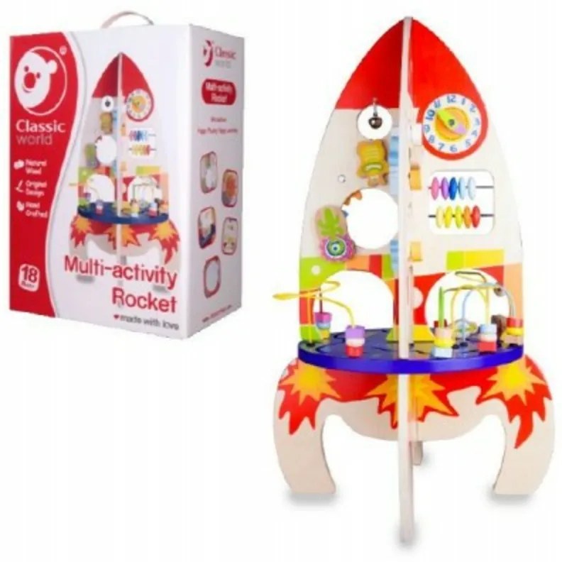 Masă de Joacă din Lemn Rachetă Educațională, în cutie de carton dimensiuni 32 x 45 x 20 cm