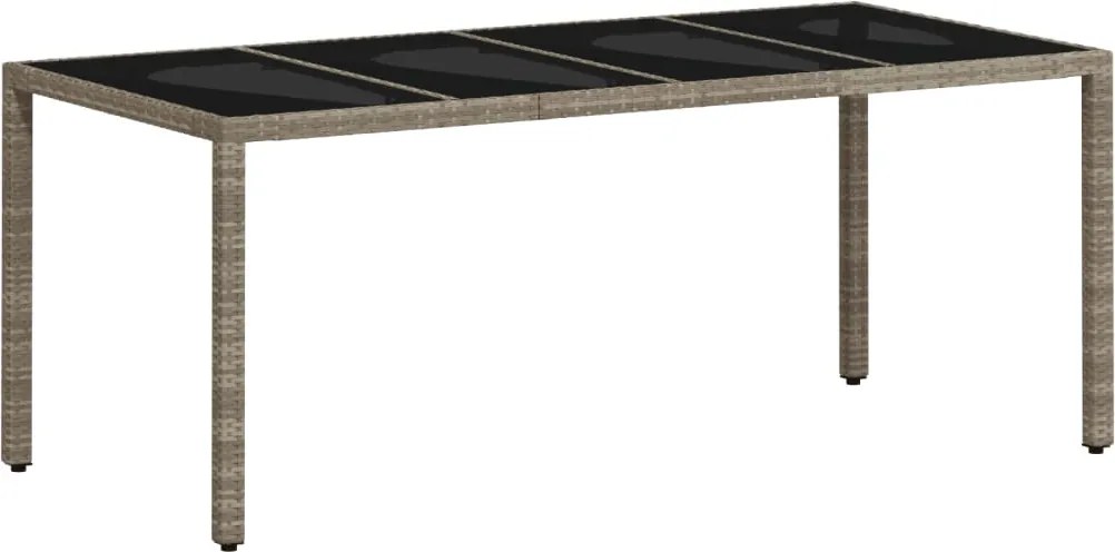 vidaXL Masă de grădină cu blat din sticlă gri, 190x90x75 cm, poliratan