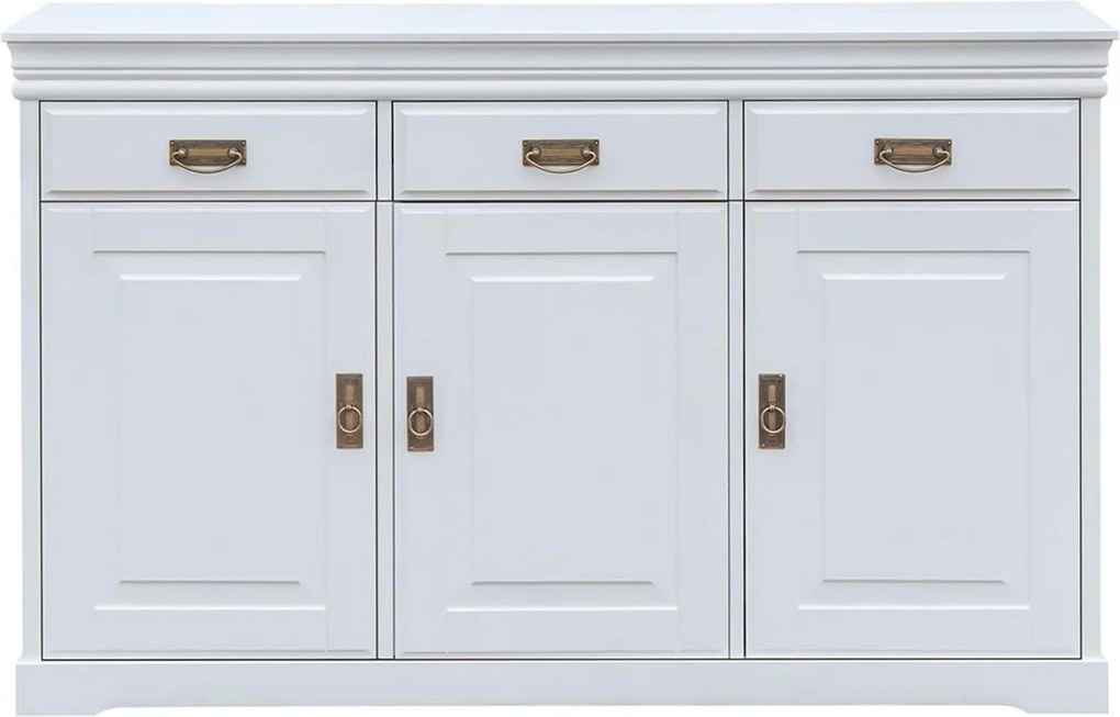 Comodă lemn masiv alb Florence, 140 × 43 × 88 cm