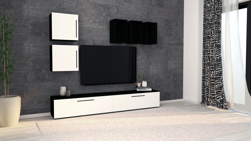 Living haaus Haga V8, Alb Lucios/Negru, MDF, L 240 cm