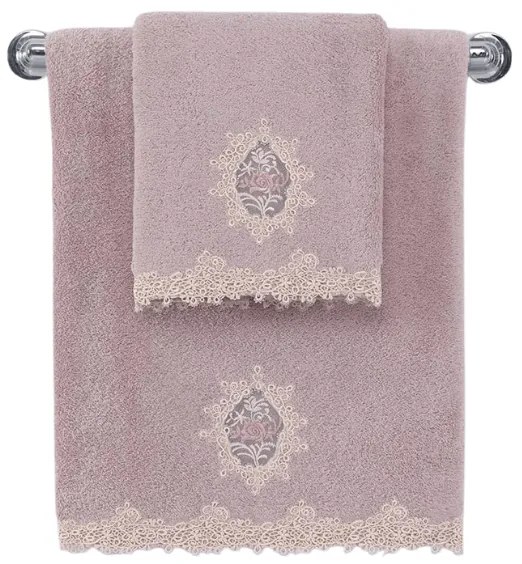 Prosop de corp DESTAN cu dantela 85x150 cm Roz pal / Dusty rose