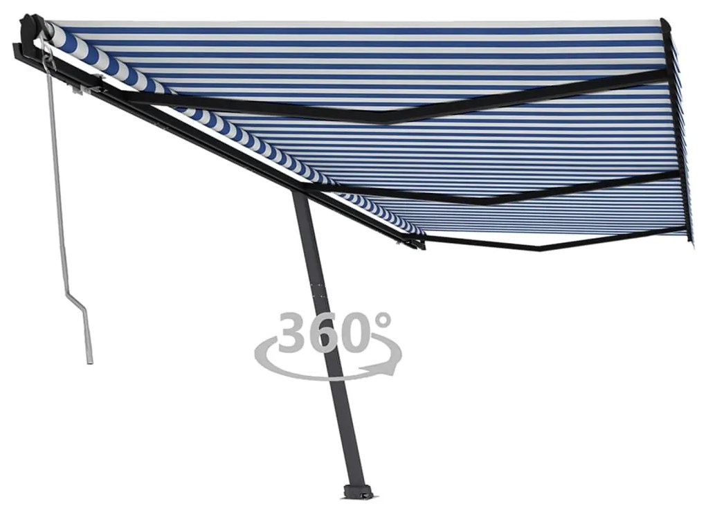 vidaXL Copertină autonomă retractabilă automat albastru&amp;alb 600x350 cm