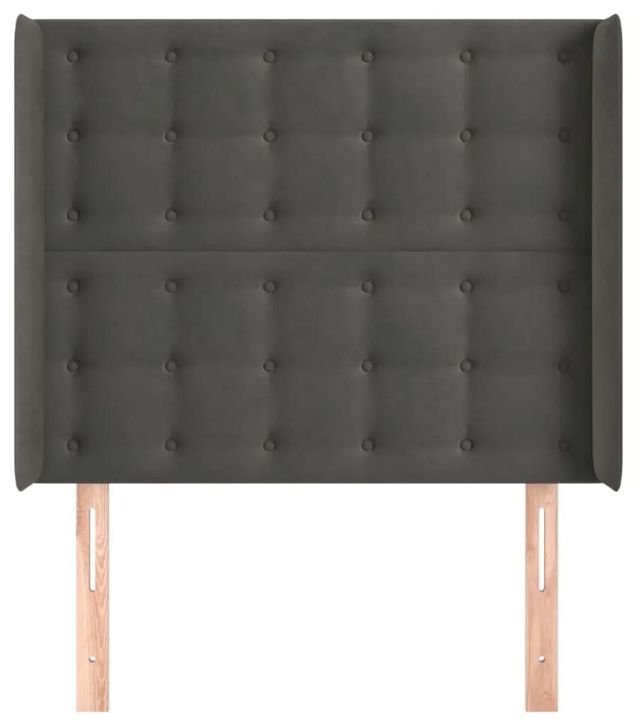 Tablie de pat cu aripioare gri inchis 93x16x118 128 cm catifea 1, Morke gra, 93 x 16 x 118 128 cm