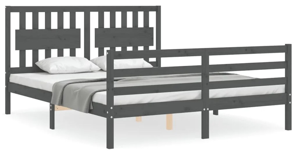 3194323 vidaXL Cadru de pat cu tăblie, gri, 160x200 cm, lemn masiv