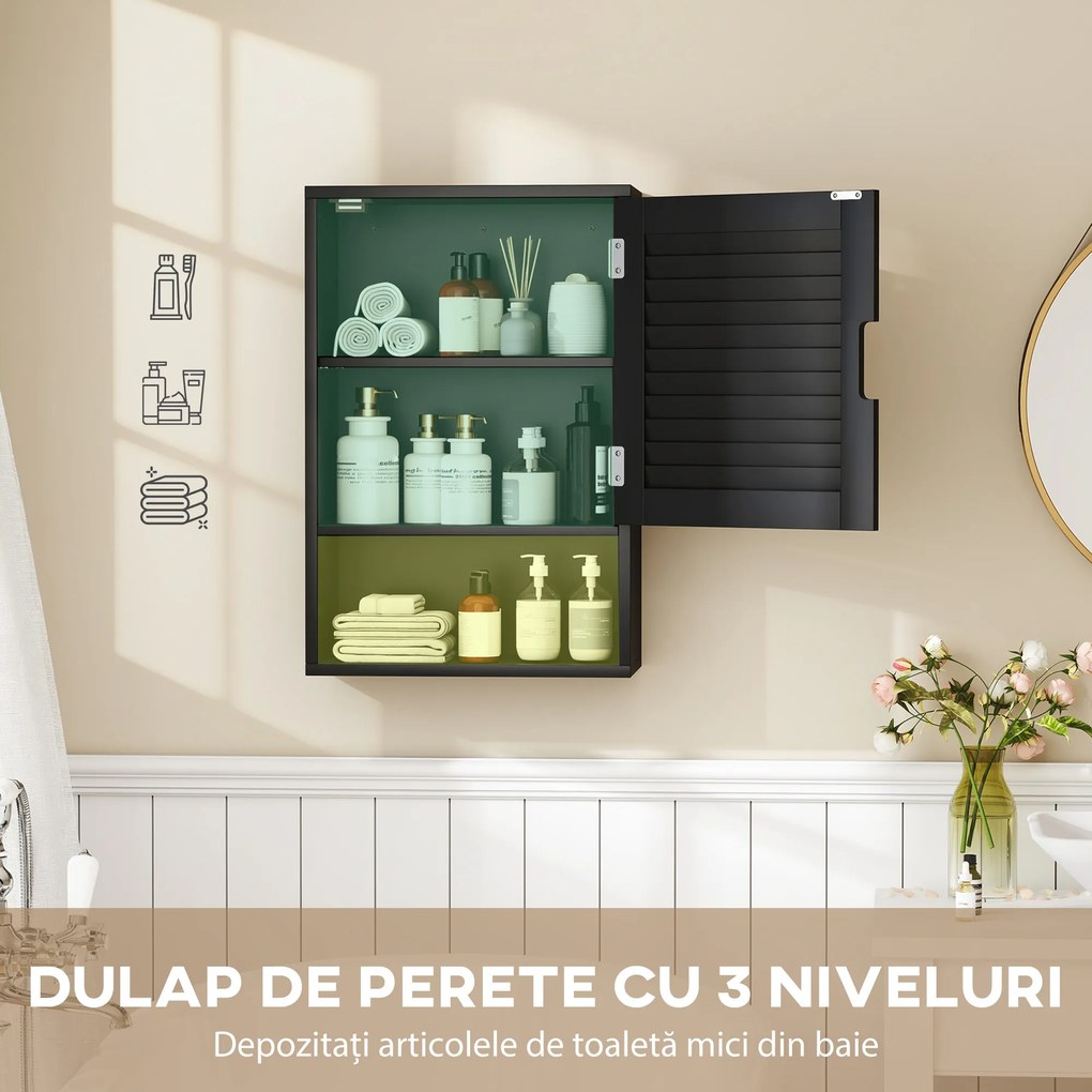 HOMCOM Dulap de Baie, Dulap Suspendat cu Rafturi Reglabile, 40 x 20 x 60 cm, Negru | Aosom Romania