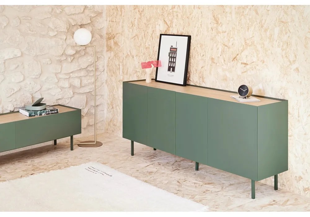 Comodă verde/în culoare naturală joasă cu aspect de lemn de stejar 165x78 cm Arista – Teulat