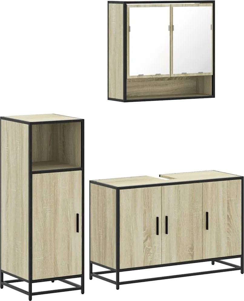 vidaXL Set mobilier de baie, 3 piese, stejar sonoma, lemn prelucrat