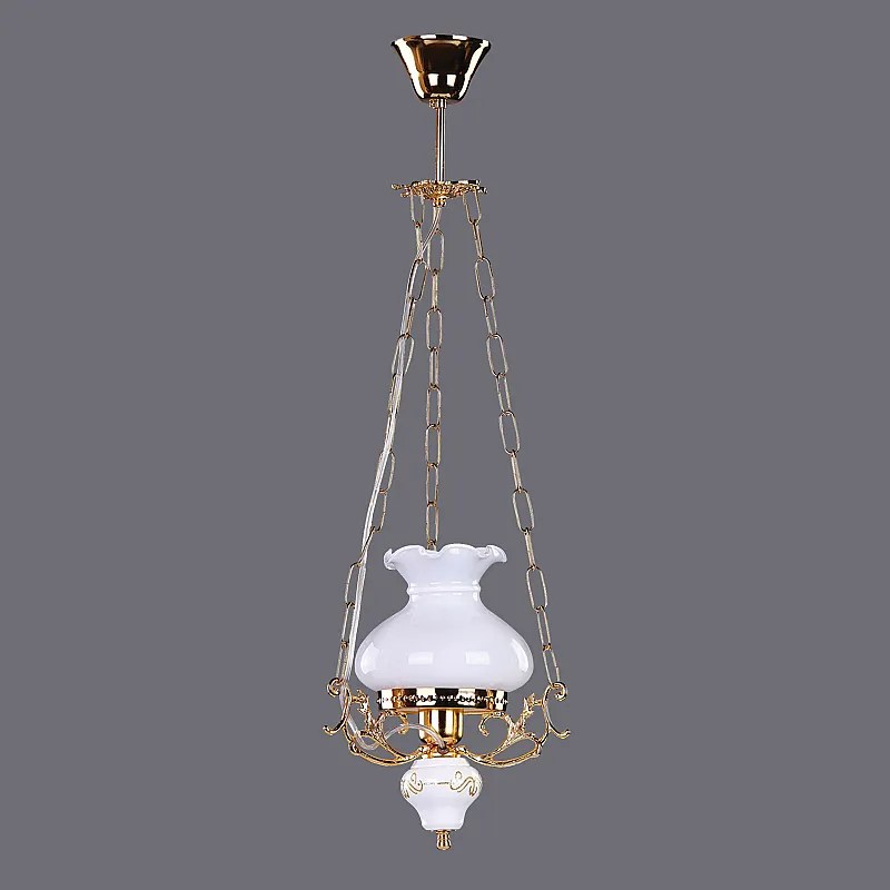 Lustra Aladdin cu Diam 25 cm, Rustic, Finisaj Auriu, Abajur Alb - Bussy Lighting 2006-68-12B