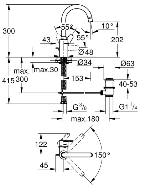 GROHE 23043003 - Baterie pentru lavoar EUROSTYLE COSMOPOLITAN, mărime L, crom