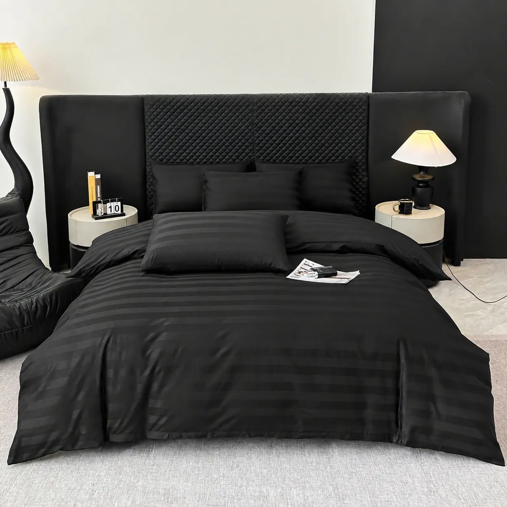 Lenjerie Premium Damasc, bumbac 100%, 6 piese, pat 2 persoane, negru