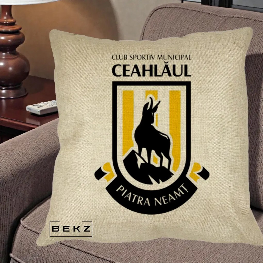 Perna Personalizata CSM Ceahlaul Piatra Neamt Fotbal, 40x40 cm, Crem, Husa Detasabila, Perna Inclusa, BEKZ®