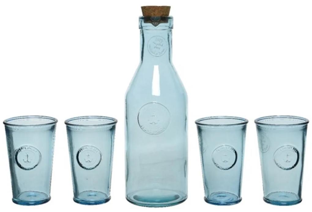 Set 4 pahare si sticla Beverage, Decoris, transparent, sticla