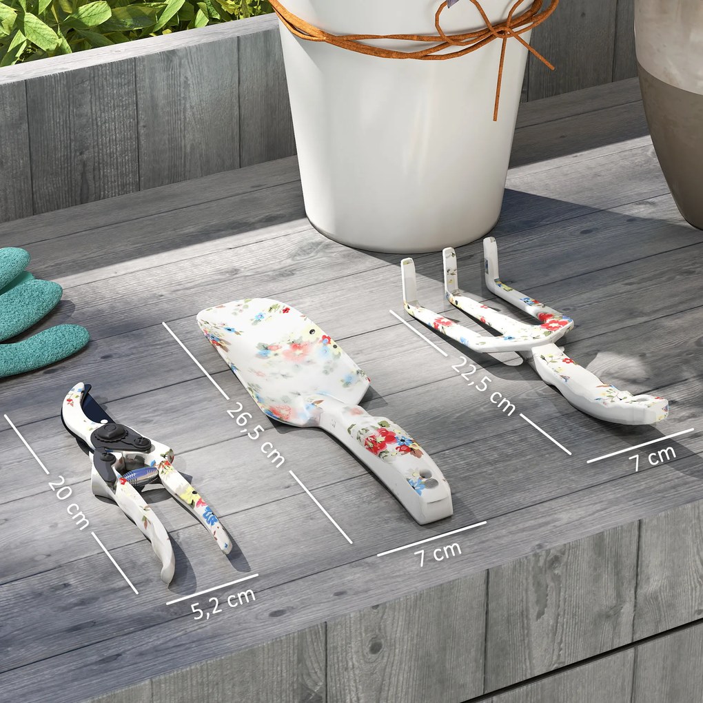 Outsunny Set de unelte de grădinărit 3 piese din aluminiu cu foarfecă, lopată de grădină, greblă manuală, ideal pentru tăiere | Aosom Romania