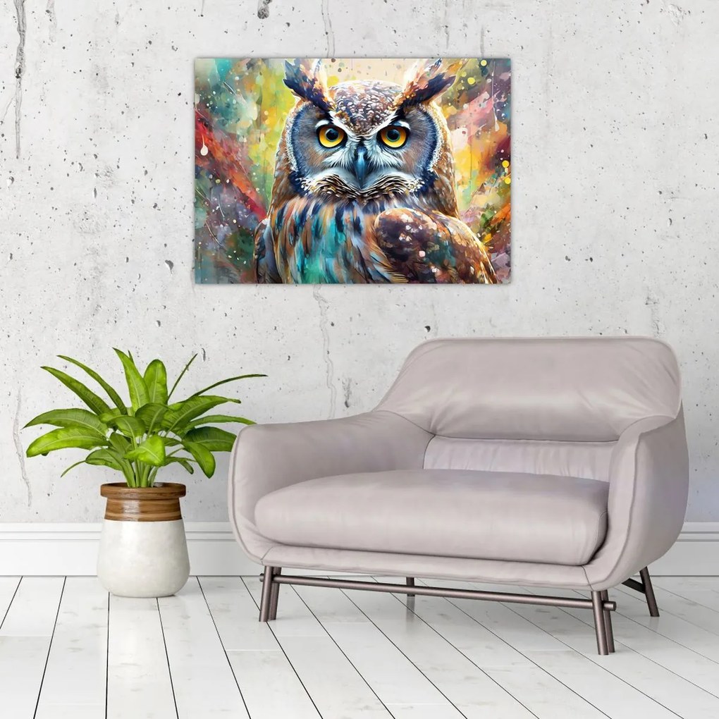 Tablou pe sticlă - Pictură de o bufniță (70x50 cm)