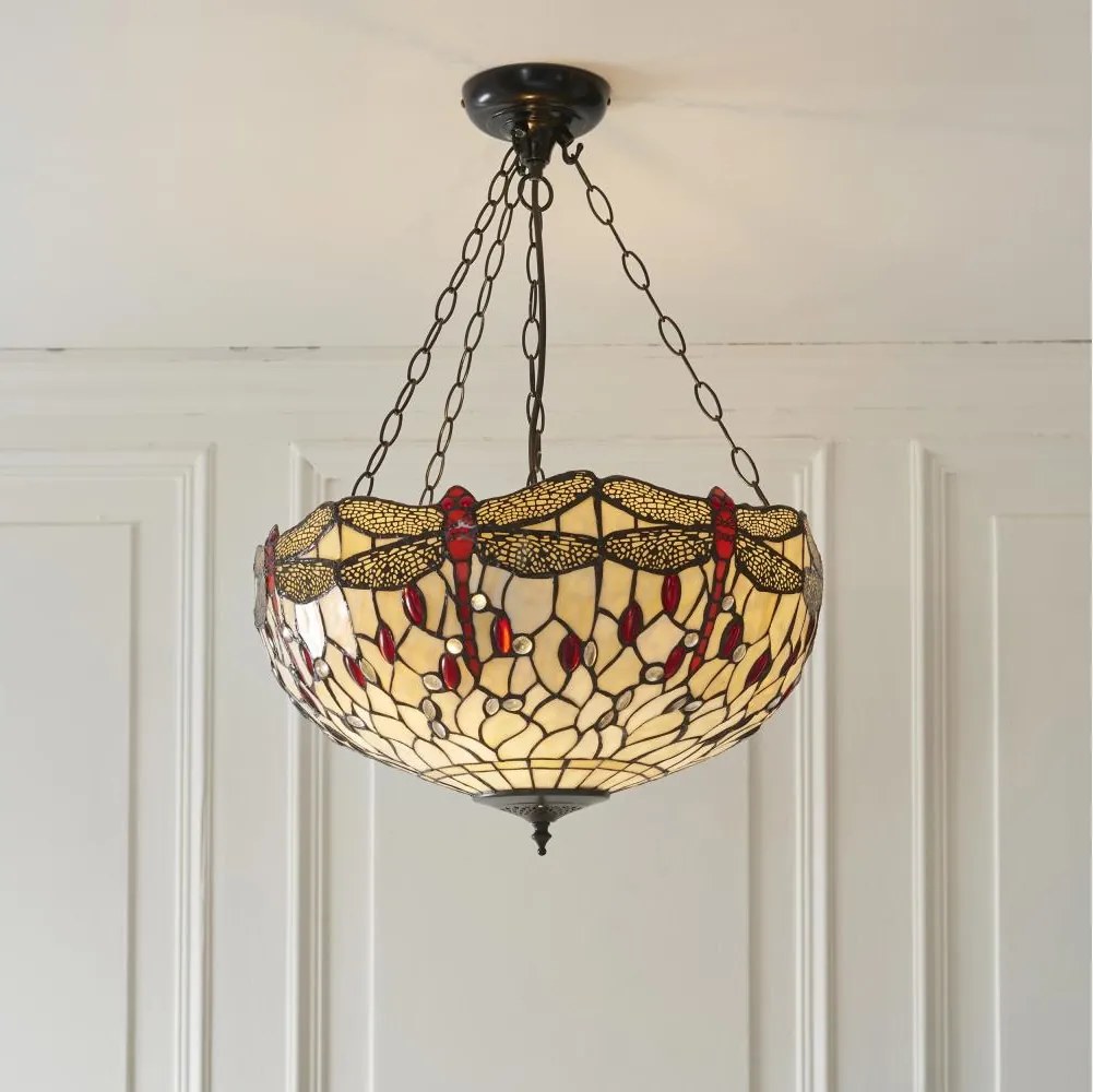 Endon 112251 - Candelabru Tiffany DRAGONFLY suspendat pe lanț, 3xE27/60W/230V, Ø 50 cm