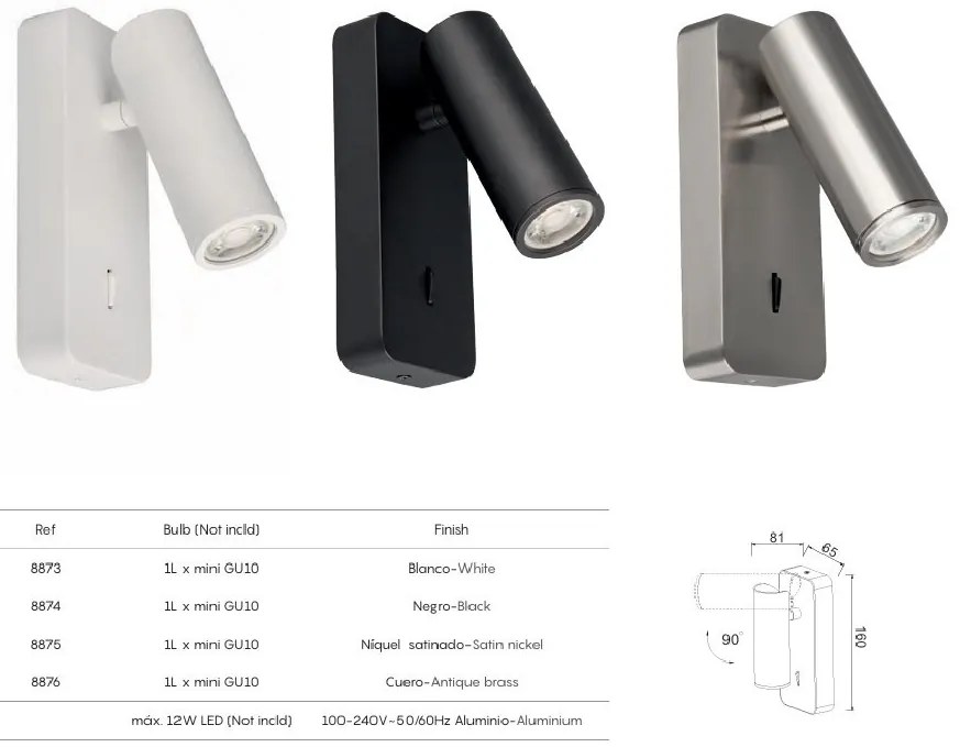 Aplica de perete cu reader Mini GU10 NOTTE alb