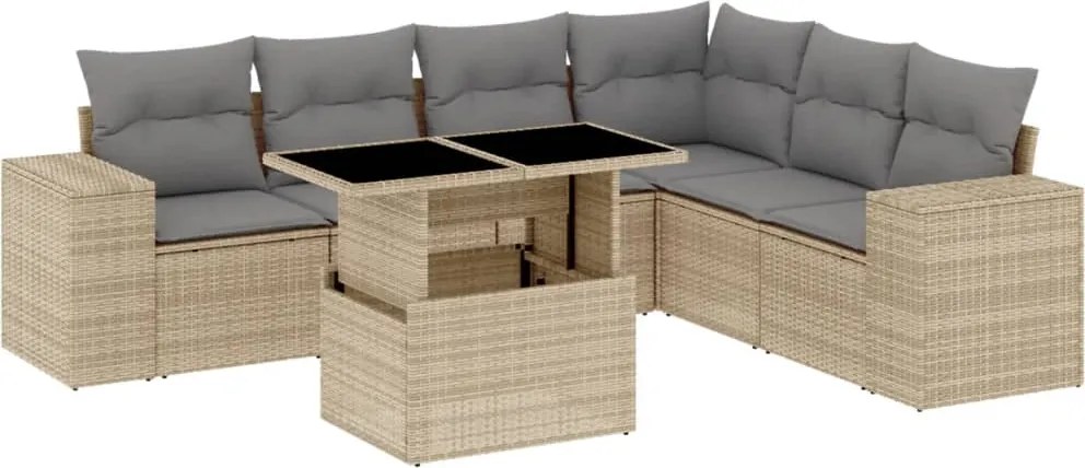 vidaXL Set canapele de grădină, 7 piese, cu perne, bej, poliratan