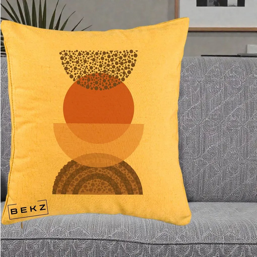 Perna Decorativa Boho Stiva Forme Punctate Terracotta, 40x40 cm, Galben, Husa Detasabila, Perna Inclusa, BEKZ®