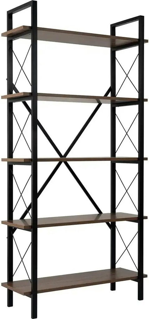 Etajera ELYSIAN, nuc/negru, PAL/metal, 90x34x180 cm