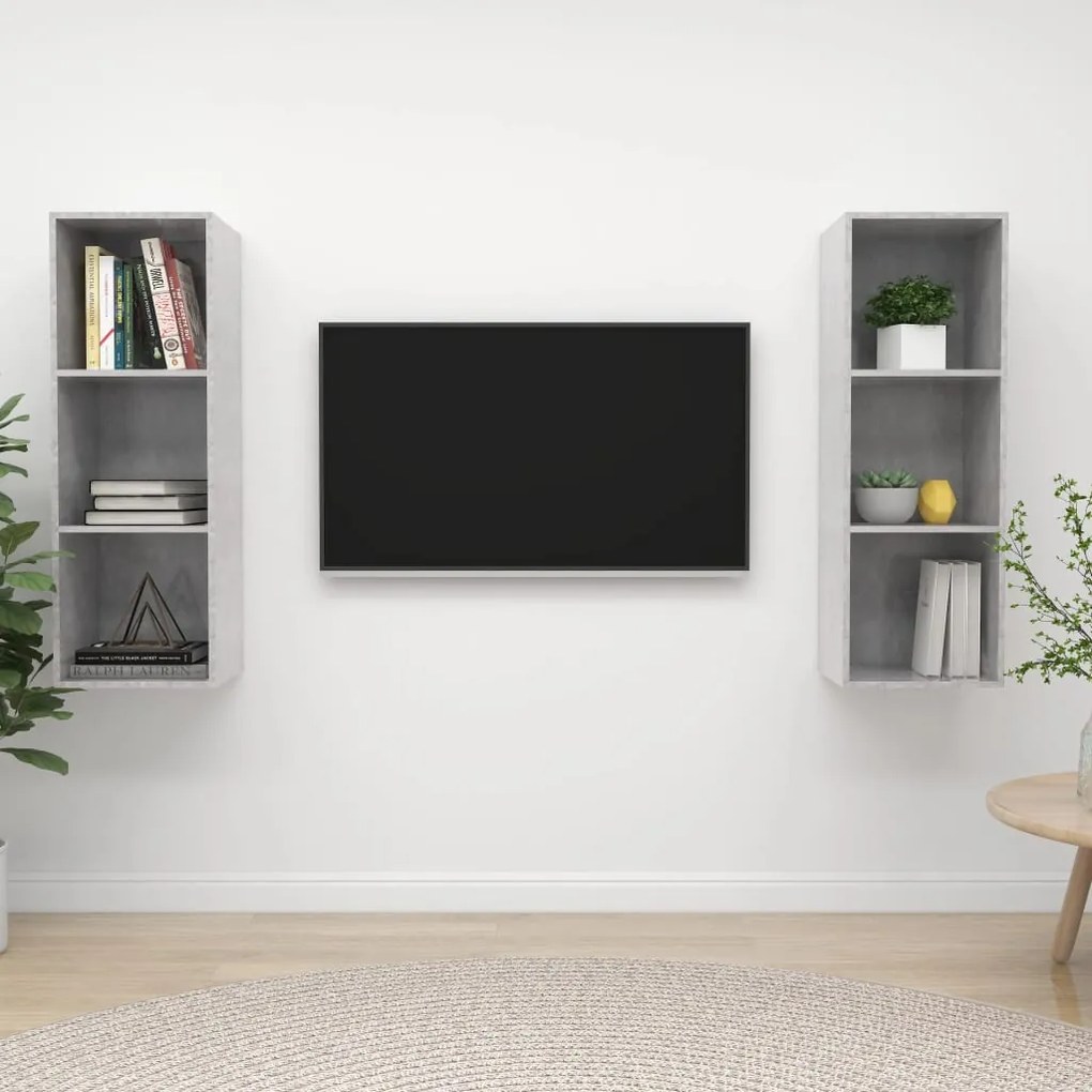 vidaXL Dulapuri TV suspendate, 2 buc, gri beton, lemn prelucrat