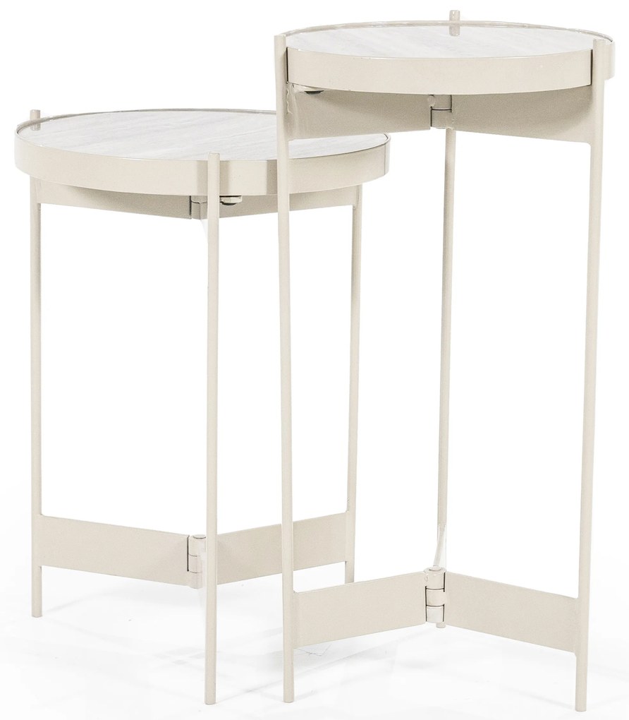 Set 2 masute laterale din metal si marmura Sib 35x35x49 cm / 30x30x60 cm bej