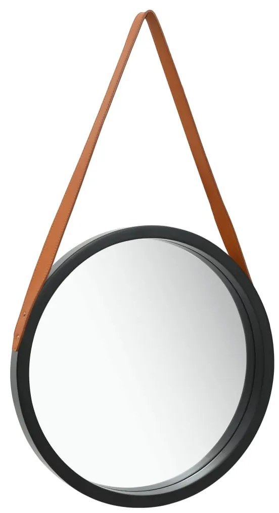 vidaXL Oglindă de perete cu o curea, 40 cm, negru