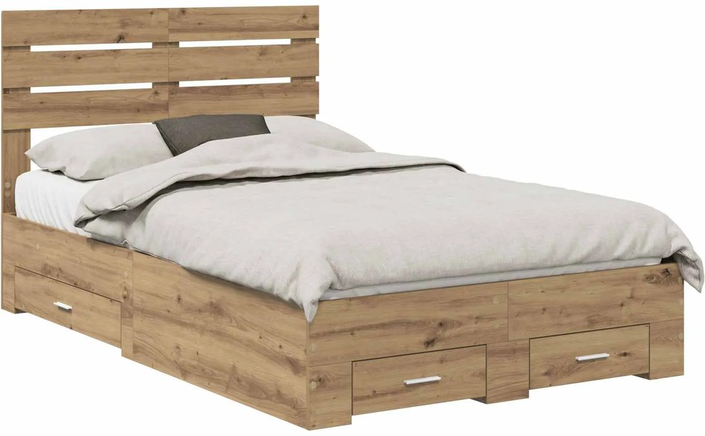 vidaXL Cadru de pat cu sertar cu headboard cu depozitare Lemn compozit