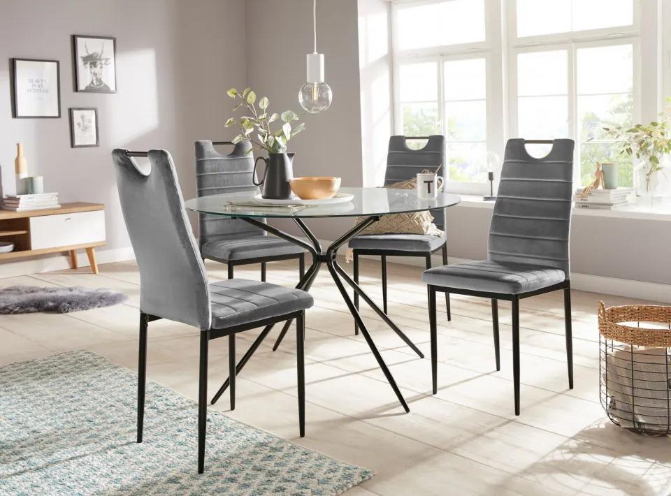 Set de 2 scaune Mandy, catifea/metal, gri/negru, 48 x 53 x 98 cm