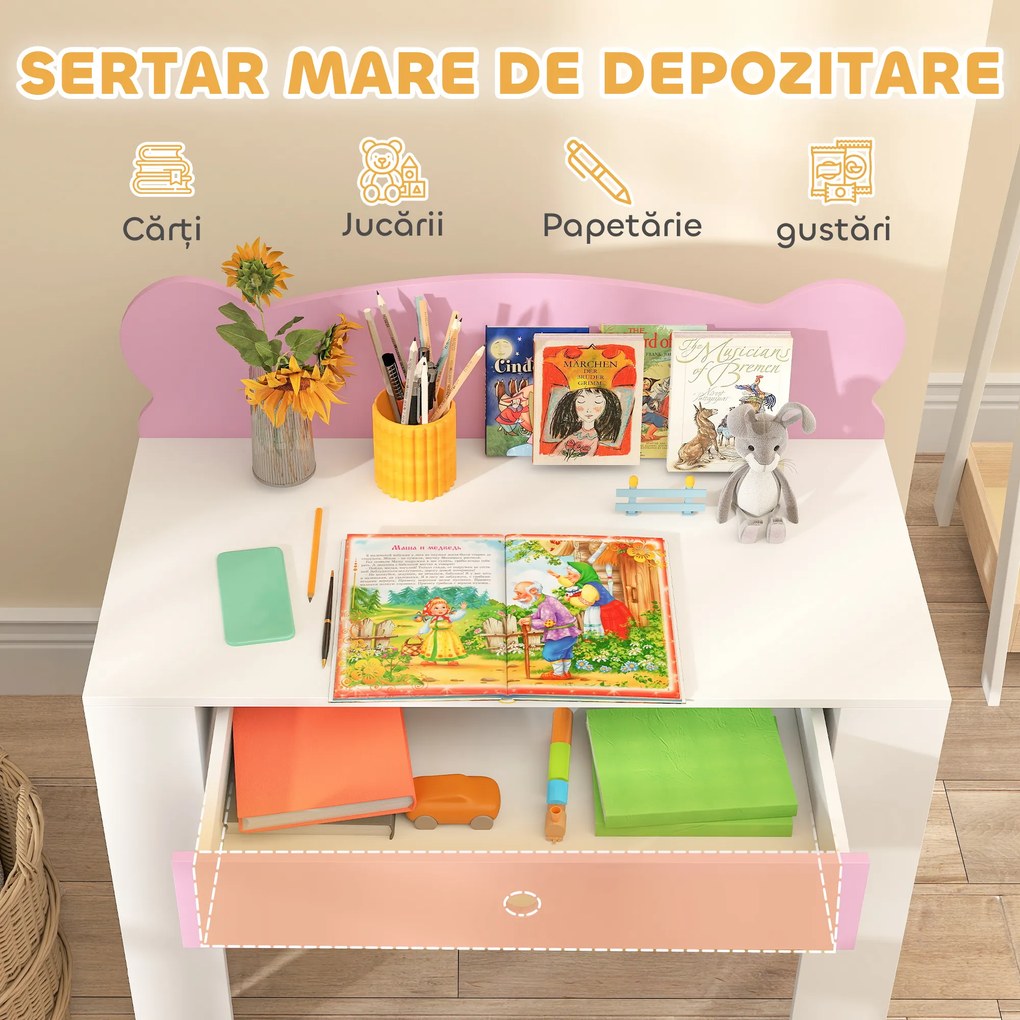 AIYAPLAY Birou Copii Sertar - Cadou 3-8 ani roz | Aosom Romania
