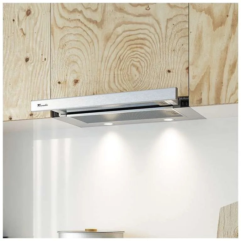 Hota Telescopica Incorporabila Tornado Storm 1200 (60), 1 motor, latime 60 cm, 3 viteze, absorbtie 1200 m3/ora, Inox