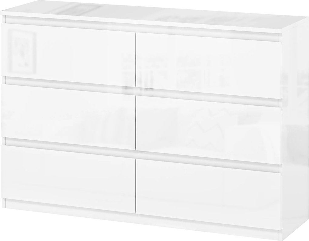 HOMCOM Comodă pentru Dormitor cu 6 Sertare Comodă pentru Salon Birou Stil Modern 112x34x75 cm Alb lucios | Aosom Romania