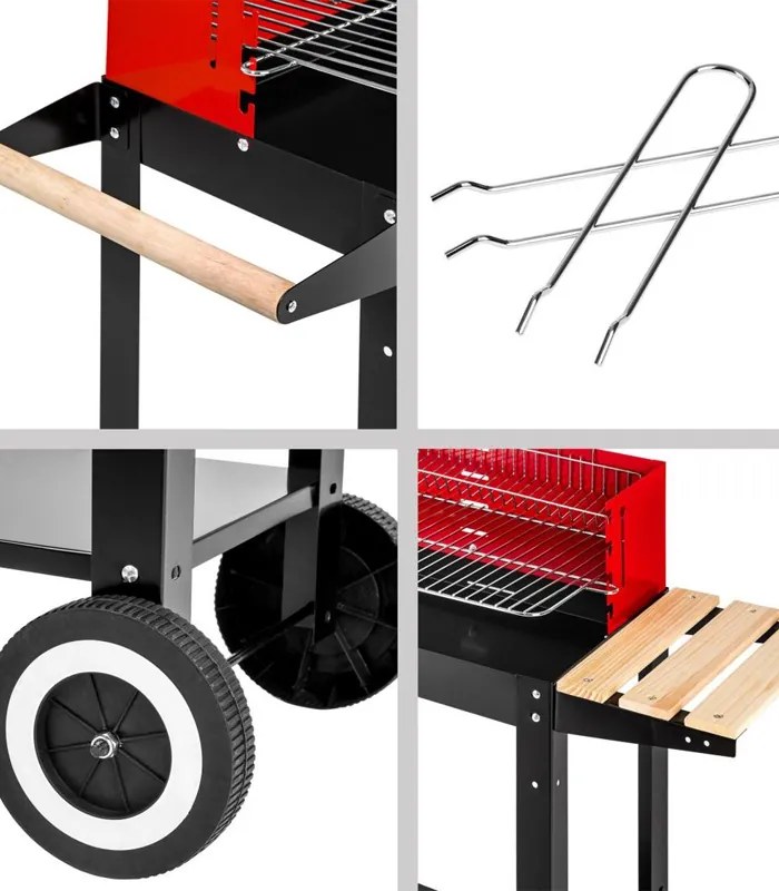 Grătar de grădină pentru cărbuni cu roți și rafturi 87 x 35 x 80 cm