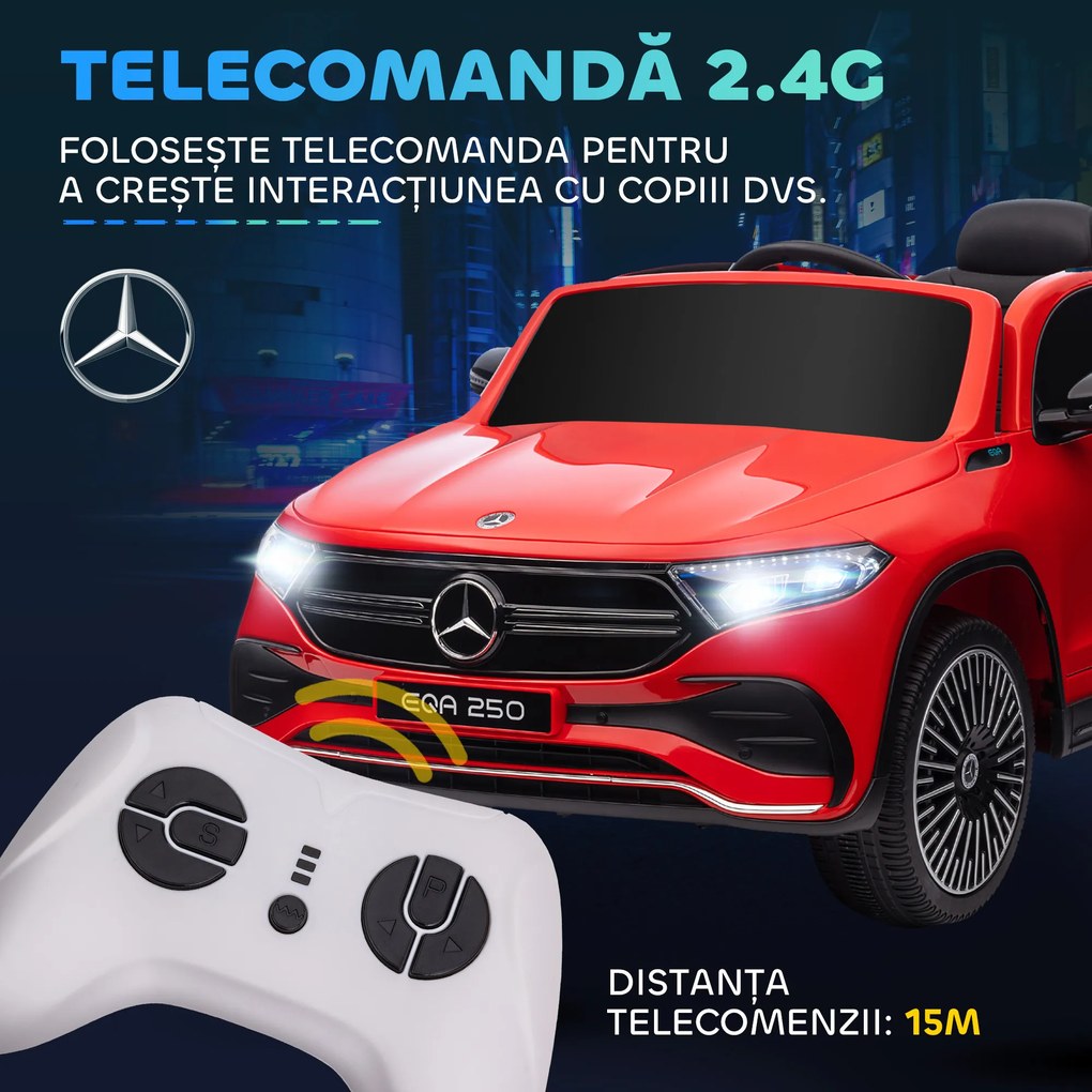 HOMCOM Mașină Electrică cu Licență Mercedes, Auto pentru Copii cu Telecomandă, Faruri și Claxon, 111.5x69x52.5 cm, Roșie