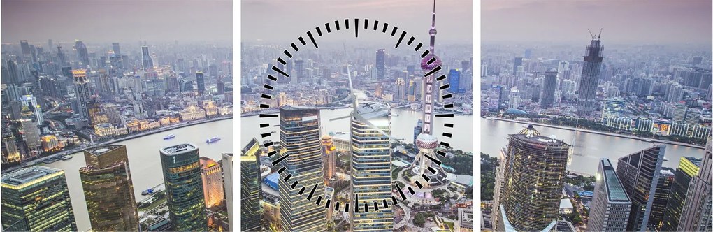 Tablou - Shanghai, China (cu ceas) (90x30 cm)