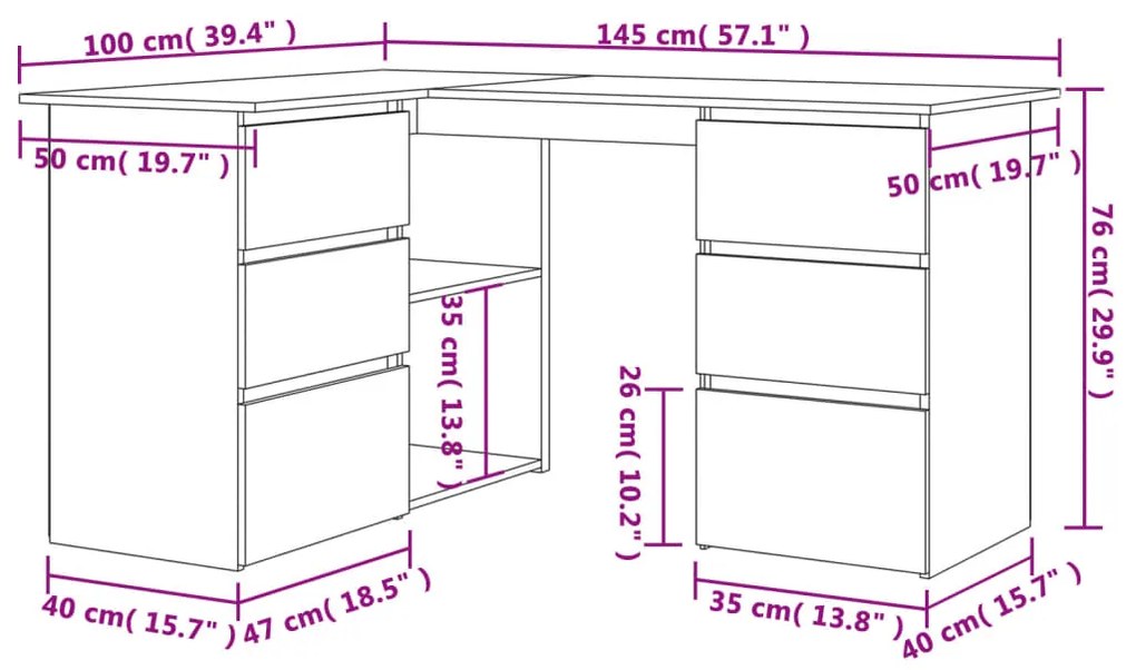 Birou de colt, alb extralucios, 145 x 100 x 76 cm, PAL Alb foarte lucios