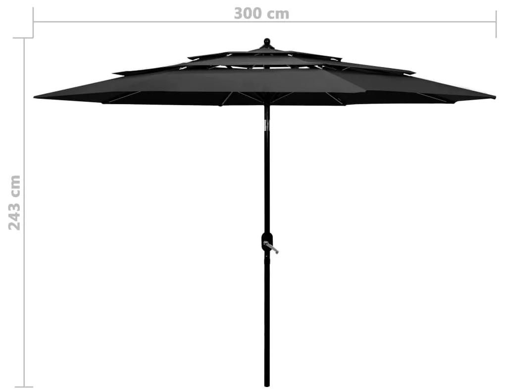 Umbrela de soare 3 niveluri, stalp de aluminiu, antracit, 3 m Antracit, 3 m