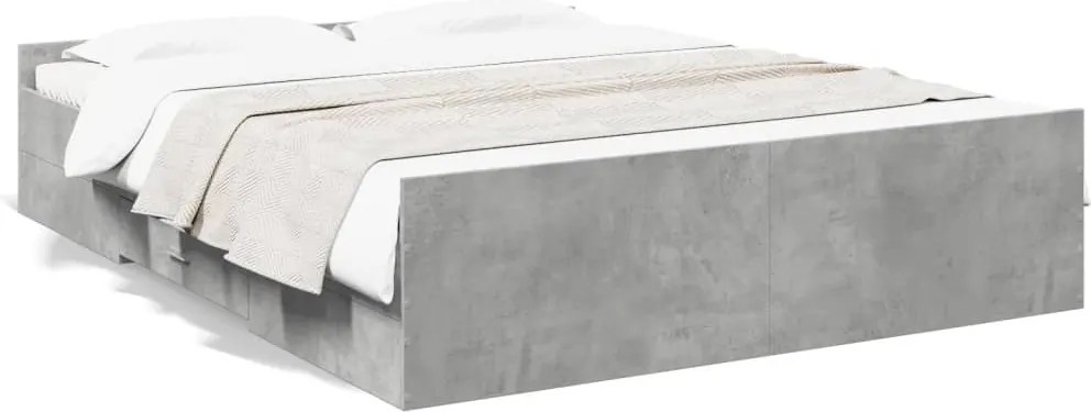 vidaXL Cadru de pat cu sertare, gri beton, 140x200 cm, lemn prelucrat