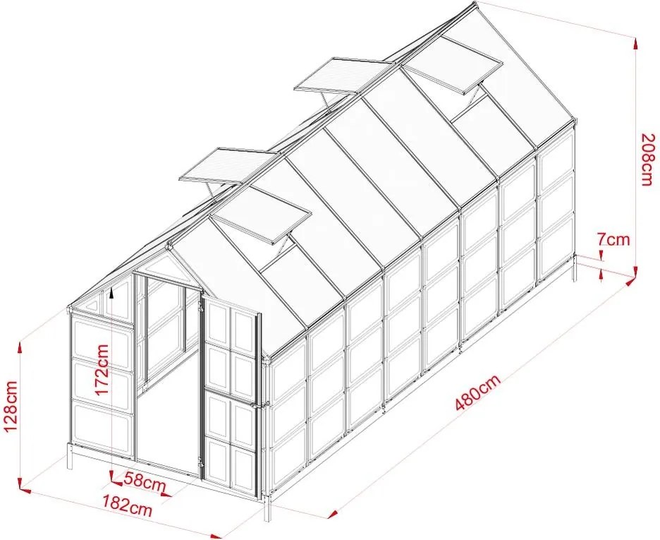 Seră de grădină din policarbonat CRAFTFIELD 4.8 m + bază cadou GRATUITĂ