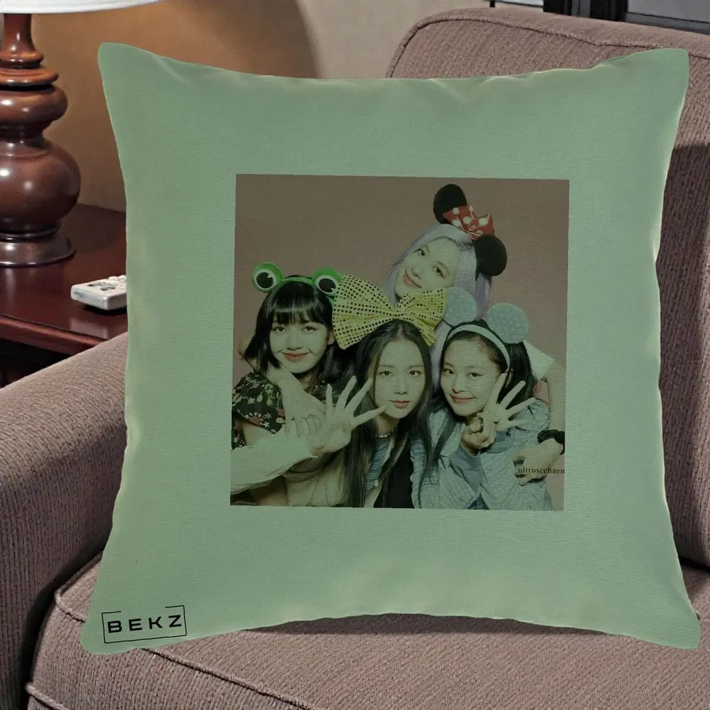 Perna Personalizata K-pop BLACKPINK Accesorii Haioase, 40x40 cm, Verde, Husa Detasabila, Perna Inclusa, BEKZ®